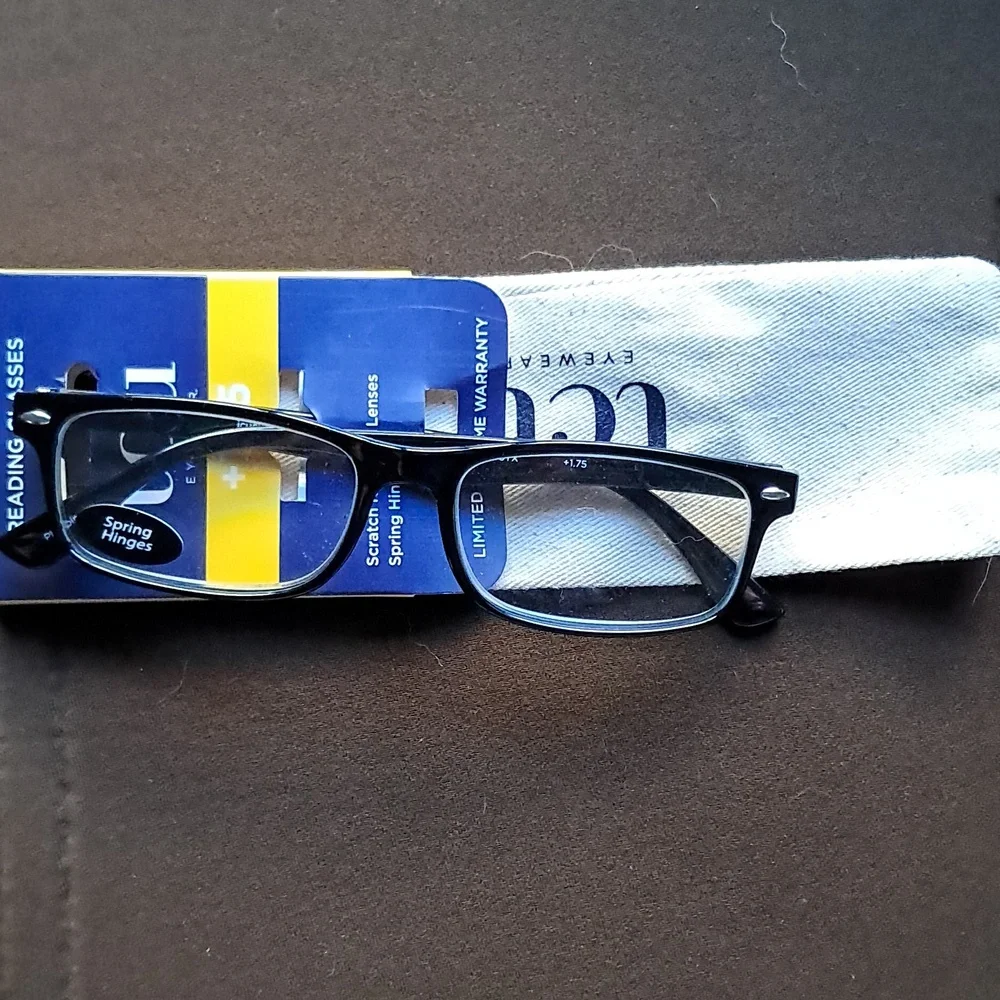 New With Tags ICU Eyewear Scratch Resistant Black Reading Glasses 1.75